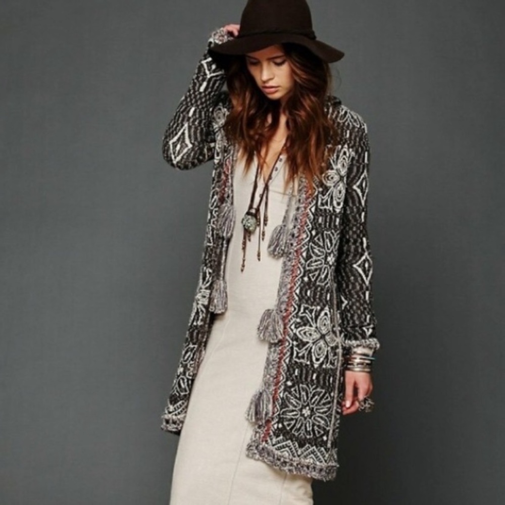 Free People Kai Pom Pom Open Front Sweater Duster